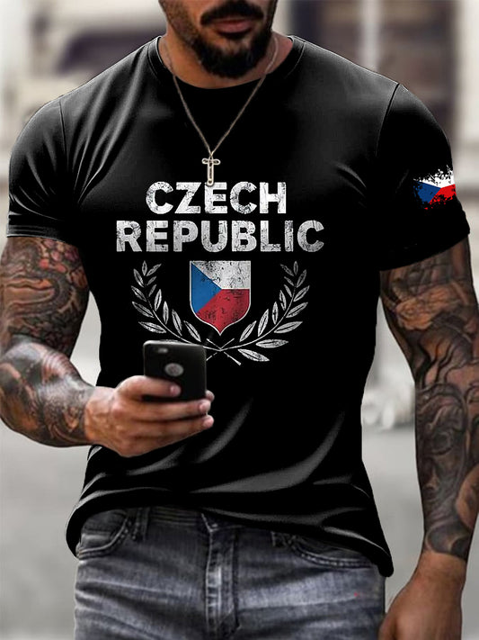 Pánské retro tričko v casual stylu s uměleckým motivem republikového štítu