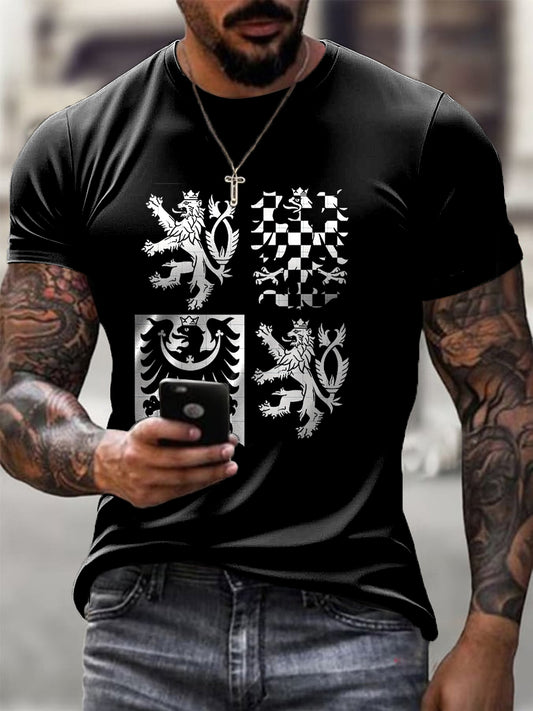 Pánské retro tričko v casual stylu s abstraktním emblemem v uměleckém provedení