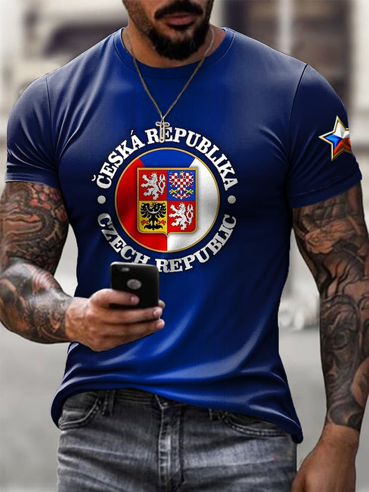 Pánské retro tričko v casual stylu s uměleckým emblemem vlajky