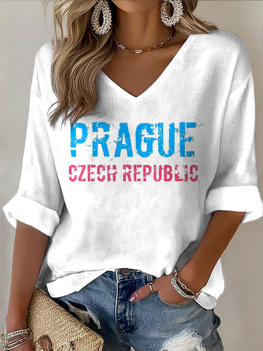 Ženské volné horní oblečení s vintage abstraktním tiskem Prahy