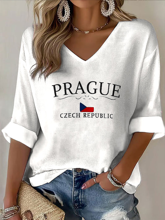 Ženské volné horní oblečení s vintage tiskem Prahy