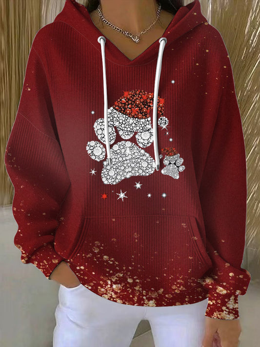 Dámský vánoční hoodie v jarní barvě s třpytivými tisky tlapek