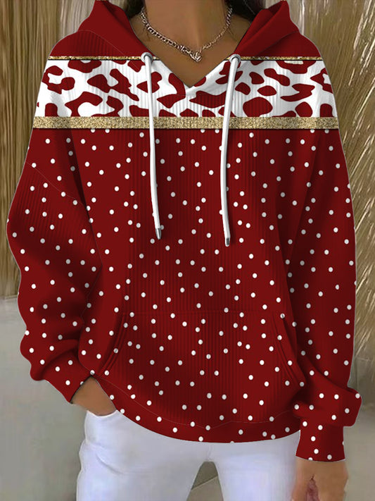 Dámský stylový hoodie v jarní barvě s puntíky a leopardovým vzorem