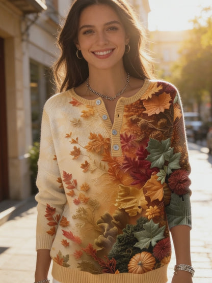 Ženské díkuvzdání maple leaf 3d henley neck jumper