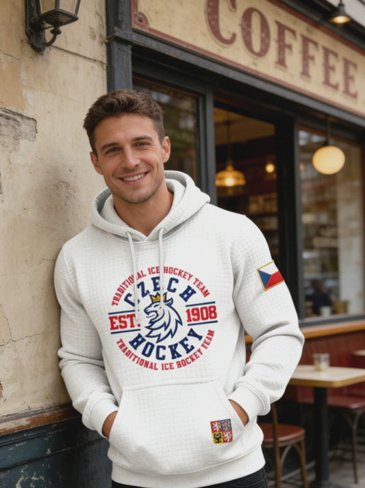 Retro czech ice hockey team casual waffle hoodie