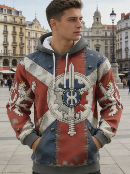 Pánské české vlajky patchwork print vintage kontrola bavlněné mikiny