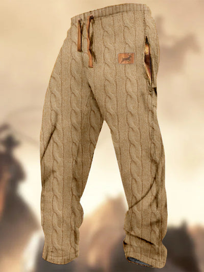 Retro Texture Pattern Print Western Village Hunting Logo Striped Casual Sweatpants