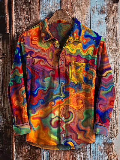 Retro Abstract Gradient Art Print Casual Long Sleeve Shirt