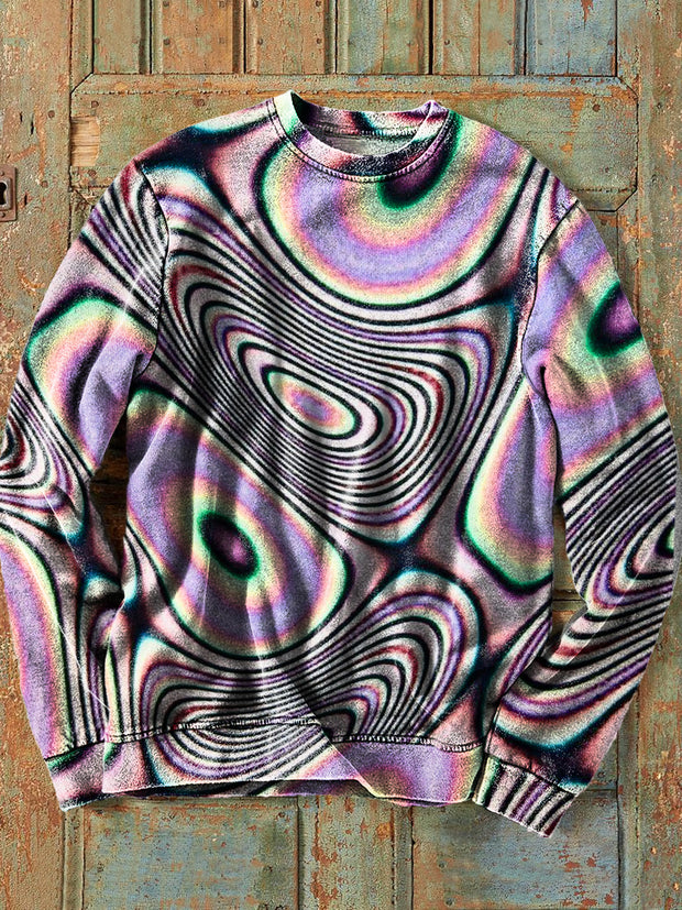 Men's Vintage Abstract Irregular Psychedelic Swirl Art Print Crew Neck Sweatshirt