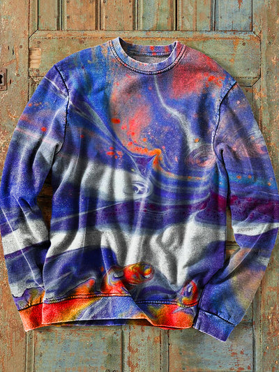 Men's Vintage Colorful Abstract Texture Art Print Crew Neck Sweatshirt