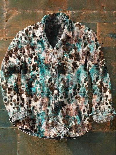 Men's Western Cow Print Casual Long Sleeve Shirt