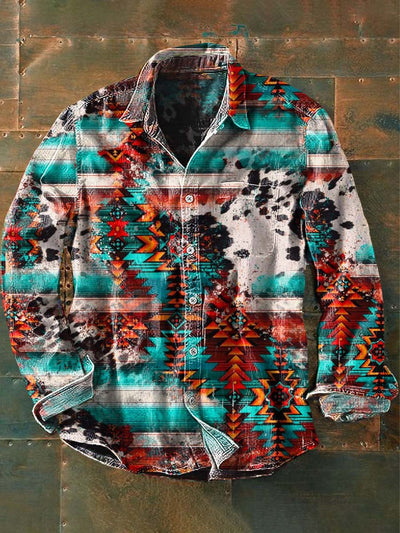 Men's Western Print Casual Long Sleeve Shirt