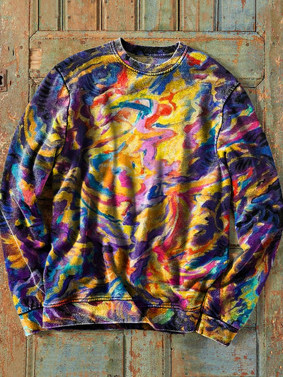 Men's Retro Abstract Color Line Graffiti Art Print Cotton Crew Neck Sweatshirt