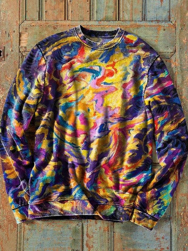 Men's Retro Abstract Color Line Graffiti Art Print Cotton Crew Neck Sweatshirt