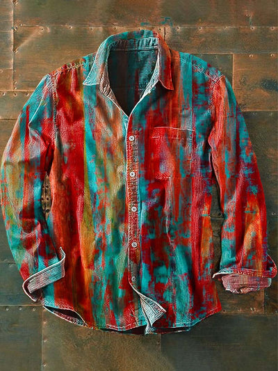 Mens Vintage Abstract Print Casual Long Sleeve Shirt