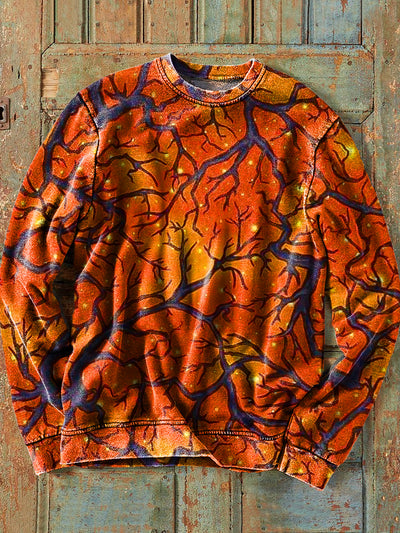 Men's Vintage Abstract Twig Art Print Cotton Crew Neck Sweatshirt