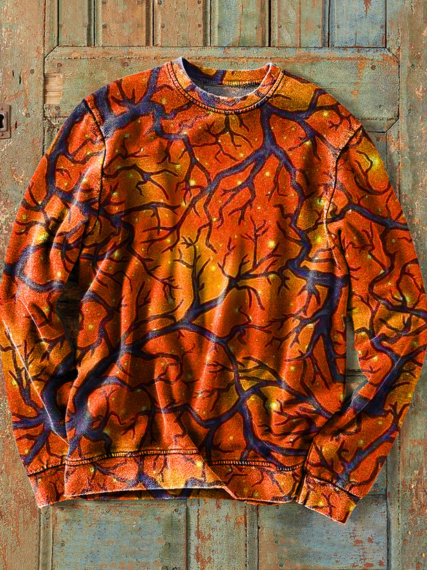 Men's Vintage Abstract Twig Art Print Cotton Crew Neck Sweatshirt