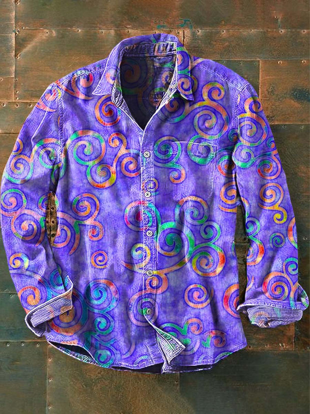 Men's Colorful Vintage Pattern Printed Casual Long Sleeve Shirt