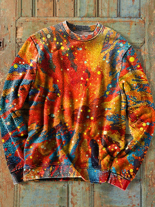 Men's Vintage Warm Colorful Ink Splash Art Print Cotton Crew Neck Sweatshirt