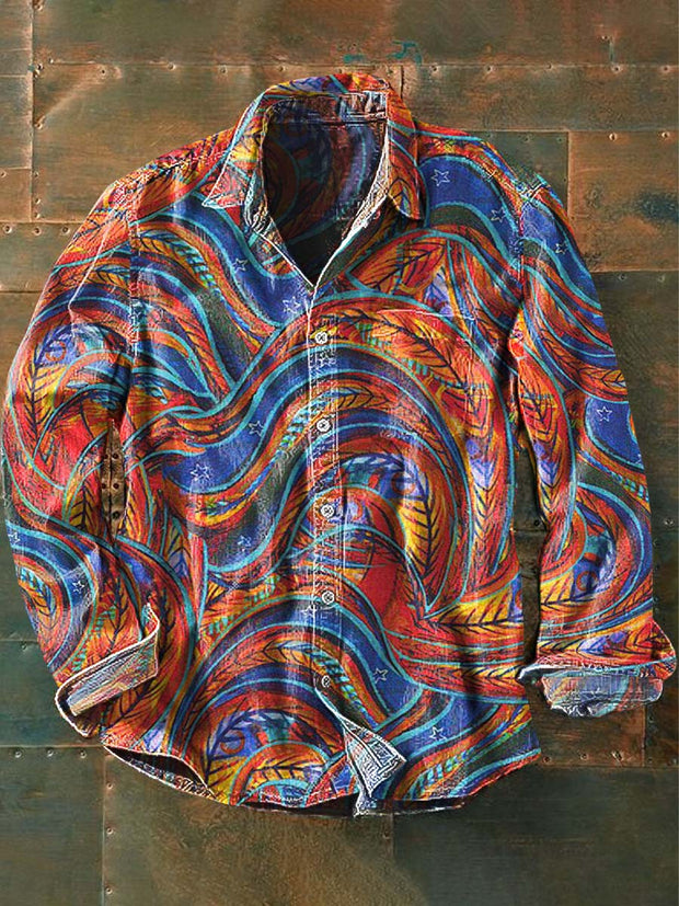 Men's Abstract Print Casual Long Sleeve Shirt