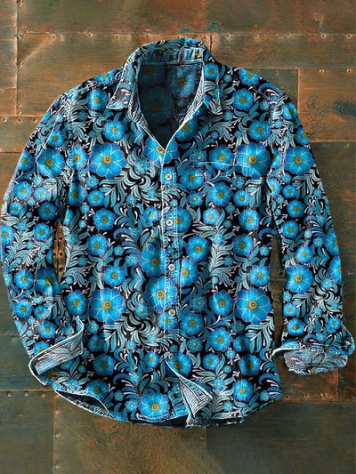 Men's Vintage Floral Print Casual Long Sleeve Shirt