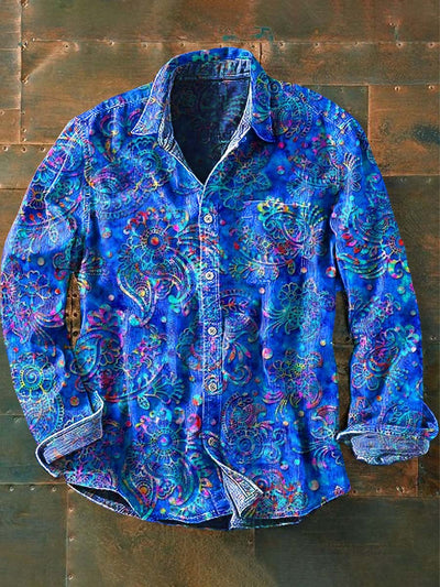 Men's Vintage Western Print Casual Long Sleeve Shirt