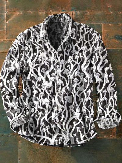 Men's Mushroom Abstract Print Casual Long Sleeve Shirt