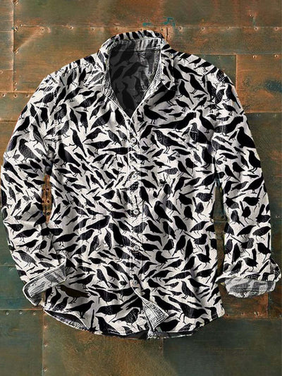 Men's Raven Abstract Print Casual Long Sleeve Shirt