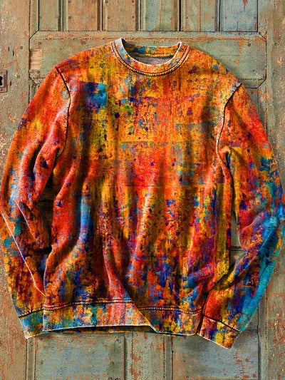 Men's Vintage Abstract Colorful Ink Splash Art Print Crew Neck Sweatshirt