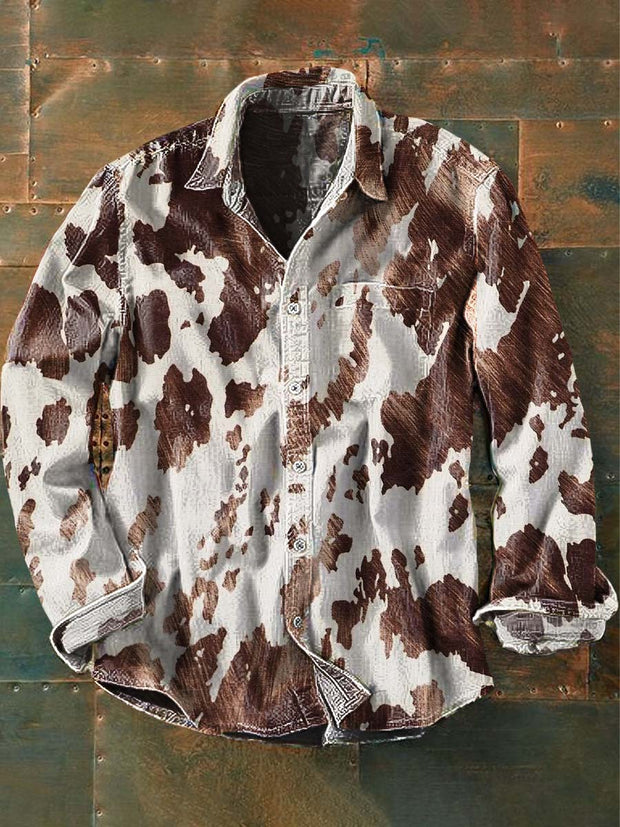 Men's Western Cow Print Casual Long Sleeve Shirt