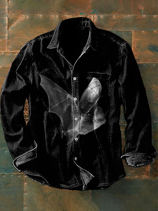 Men's  Vintage Dark Bat Print Casual Long Sleeve Shirt