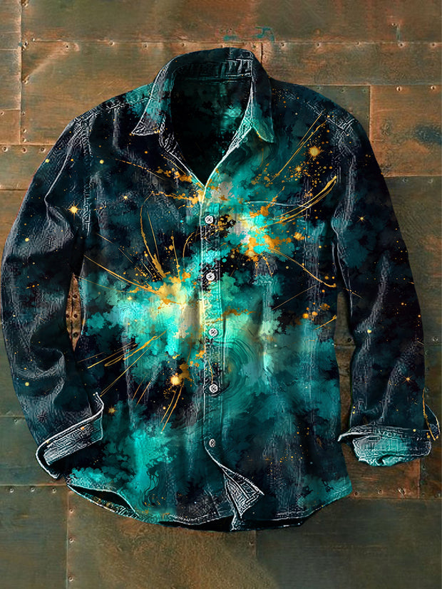 Unisex Men's Vintage Green Gradient Abstract Print Casual Long Sleeve Shirt