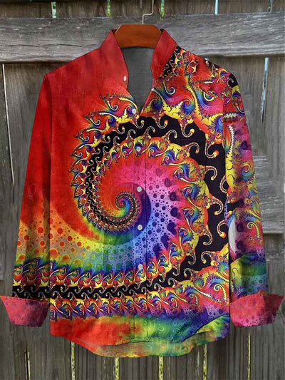 Unisex Men's Vintage Hippie Colorful Mandala Print Casual Cotton Pocket Long Sleeve Shirt