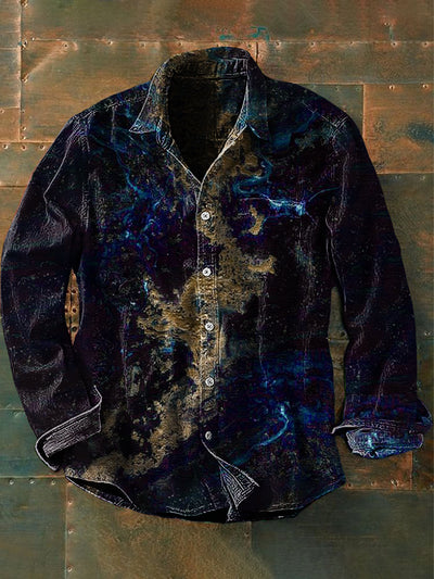 Men's  Vintage Abstract Art Ripple Print Casual Long Sleeve Shirt