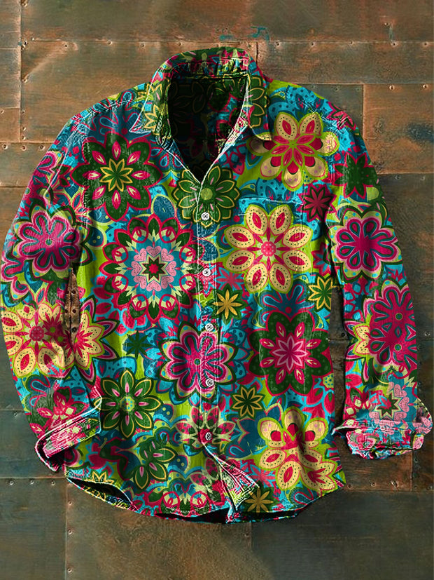 Men's Vintage Psychedelic Hippie Art  Print Casual Long Sleeve Shirt