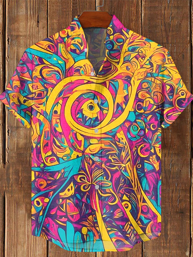 Men's Vintage Psychedelic Hippie Art  Art Printed Casual Cotton Short Sleeve Shirt