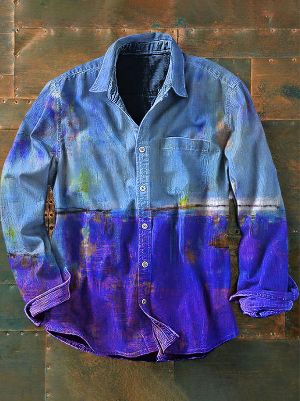 Men's Colorful Abstract Art Print Casual Long Sleeve Shirt