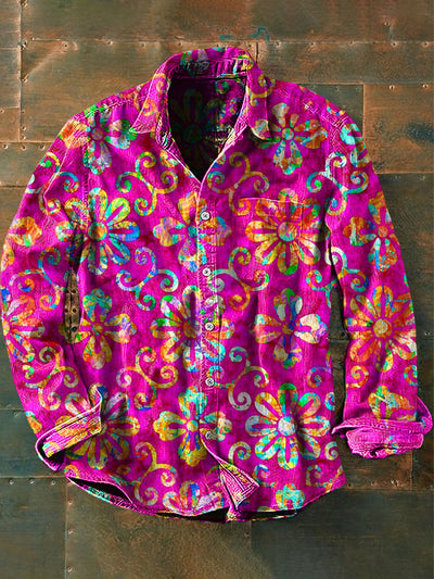 Men's Vintage Psychedelic Hippie Art  Print Casual Long Sleeve Shirt