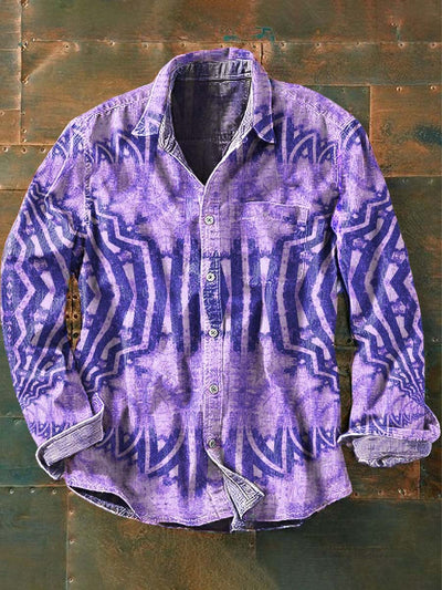 Men's Vintage Pattern Printed Casual Lapel Long Sleeve Shirt