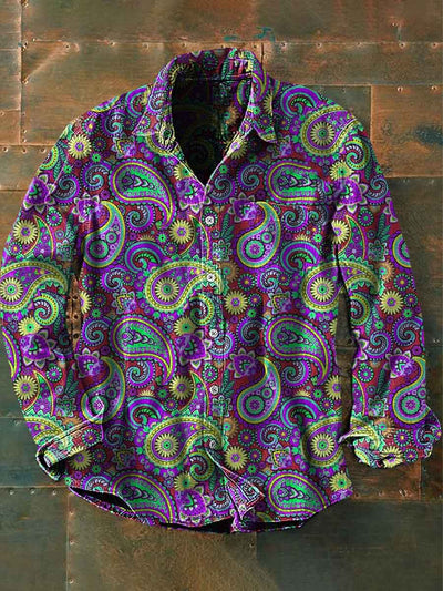 Unisex Men's Vintage Hippie Perris Abstract Print Casual Long Sleeve Shirt