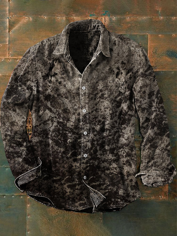 Unisex Men's Vintage Gothic Dark Stone Texture Abstract Print Casual Long Sleeve Shirt