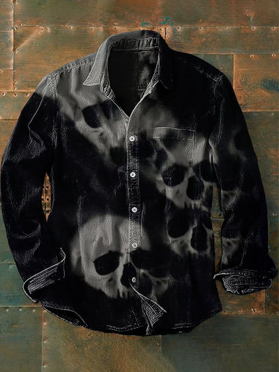 Unisex Men's Retro Dark 3D Skull Smoke Abstract Print Casual Long Sleeve Shirt