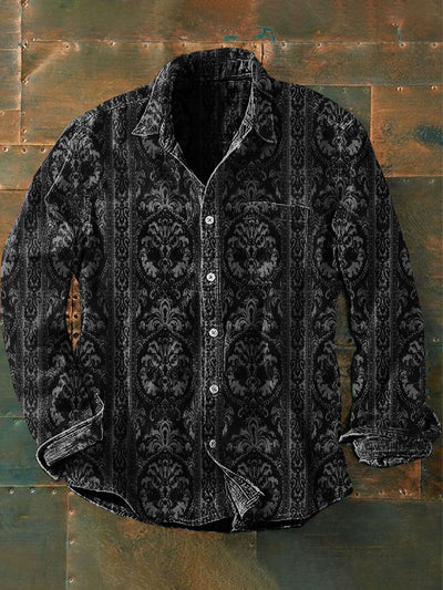 Unisex Men's Vintage Gothic Dark Floral Pattern Abstract Print Casual Long Sleeve Shirt