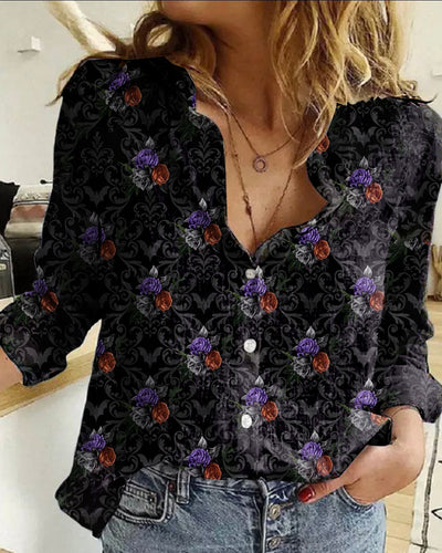 Women's  Vintage Gothic Rose Flower Printed Casual Long Sleeve Shirt