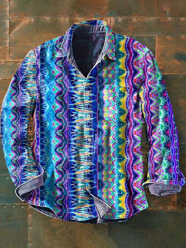 Men's Colorful Abstract Print Casual Lapel Long Sleeve Shirt