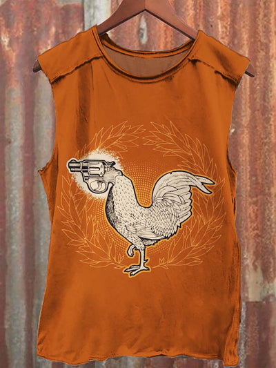 Unisex Fun Chicken Gun Print Casual Tank Top