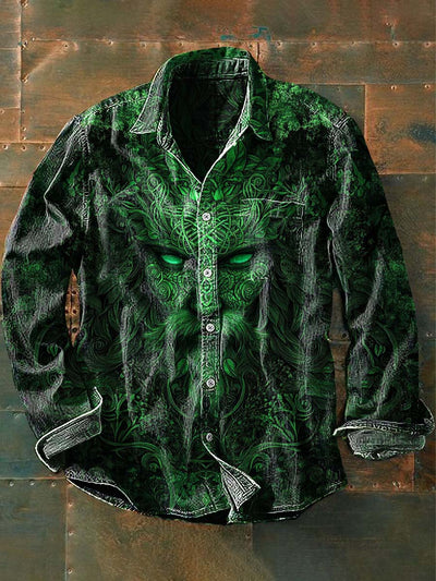 Men's Abstract Holly King Printed Casual Long Sleeve Shirt