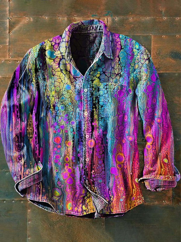 Mens Vintage Abstract Print Casual Long Sleeve Shirt