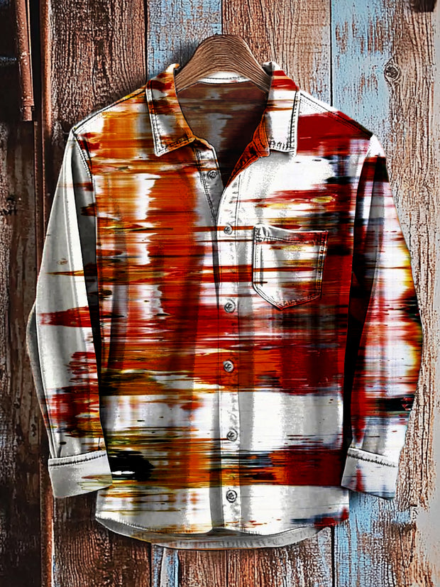 Vintage Abstract Gradient Art Print Casual Long Sleeve Shirt