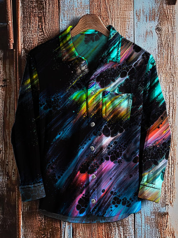 Retro Abstract Gradient Art Print Casual Long Sleeve Shirt